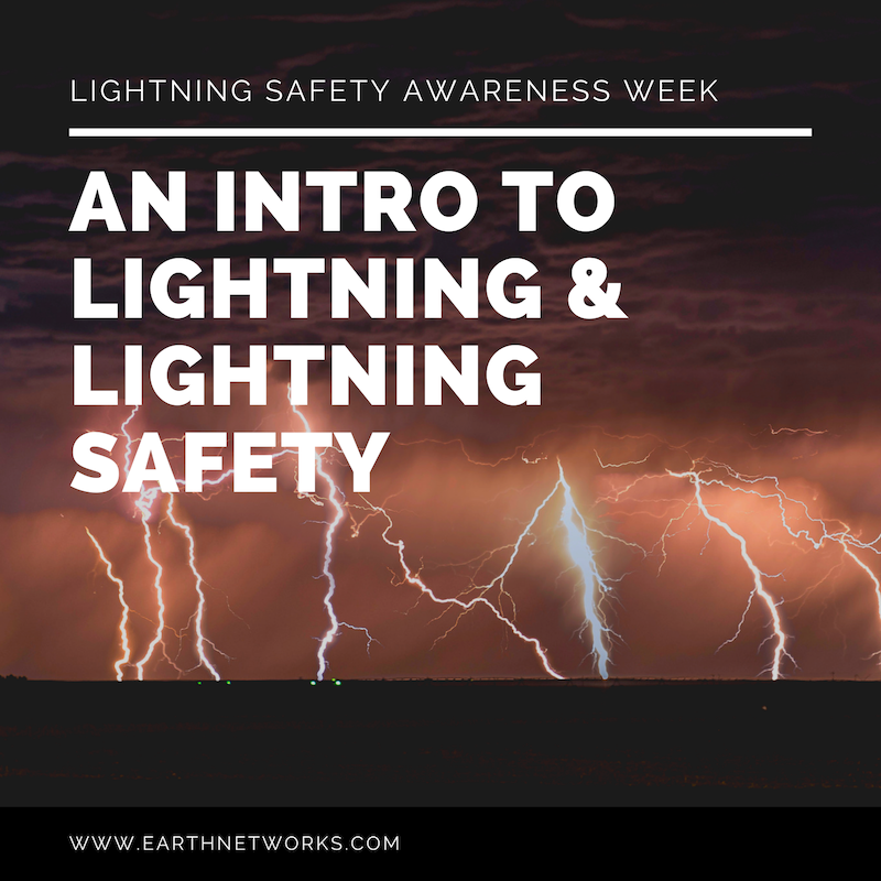 The title "AN INTRO TO LIGHTNING & LIGHTNING SAFETY" with lightning strikes in the background