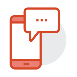 An orange cell phone with a text message alert