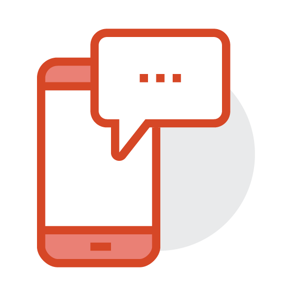 An orange cell phone with a text message alert