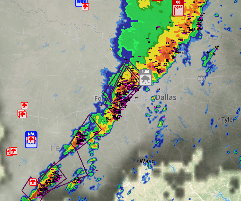 DTAs as storms moved across Texas into Oklahoma