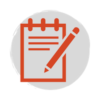 A red checklist on a grey circle background