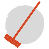 A red broom on a grey circle background
