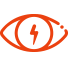 Red icon of an eye with lightning as the pupil