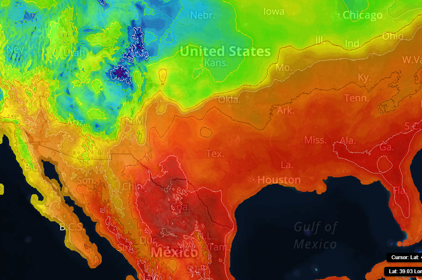 Temperature Contour on Sferic Maps showing warm temps moving up from the Gulf into Texas and Oklahoma