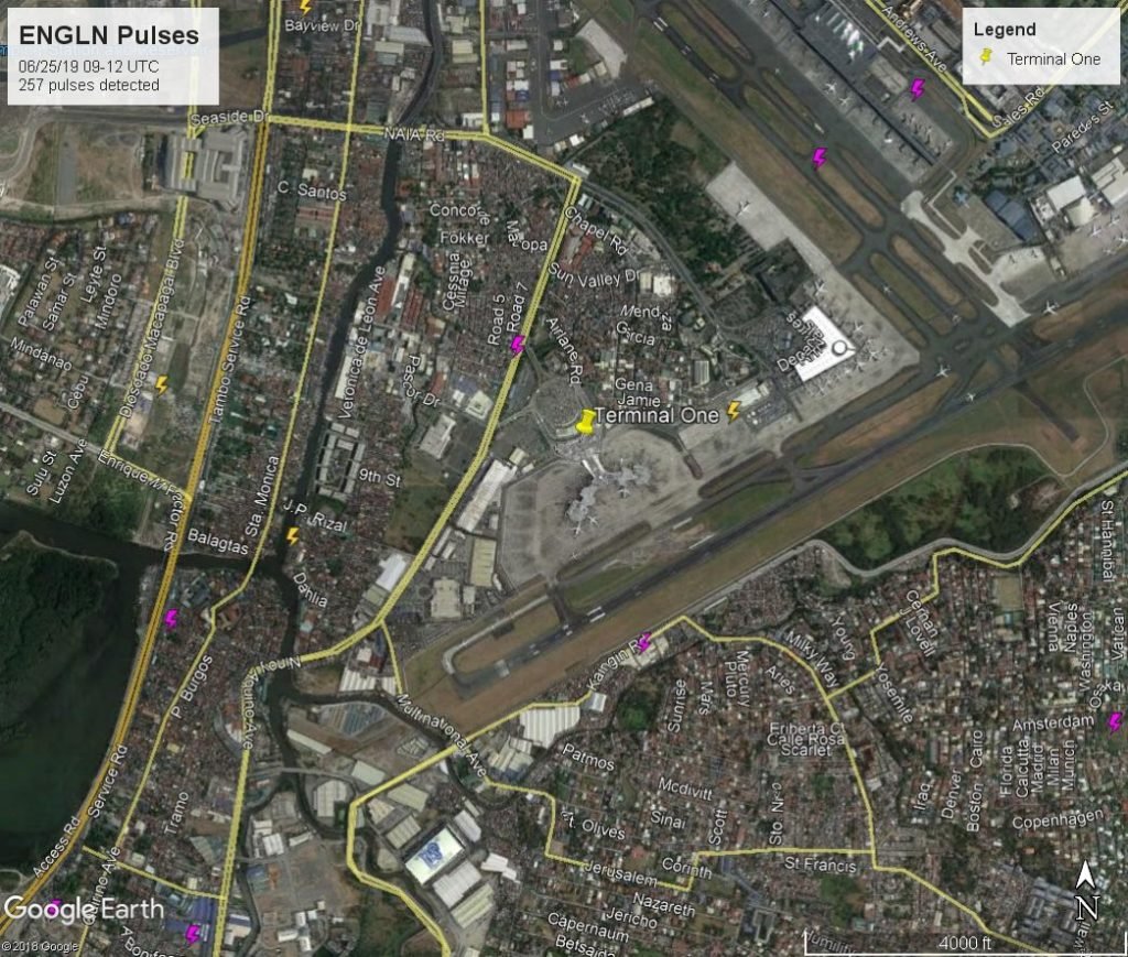 Two cloud-to-ground lightning pulses that could have struck a ground crew member at NAIA
