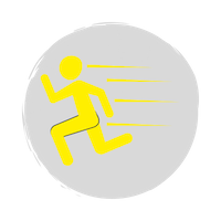 Man running with speed behind him yellow icon