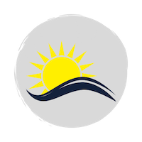 Heat wave icon, yellow sun with a blue wave on a grey circle background