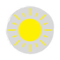 Yellow sun icon with rays over a grey circle background