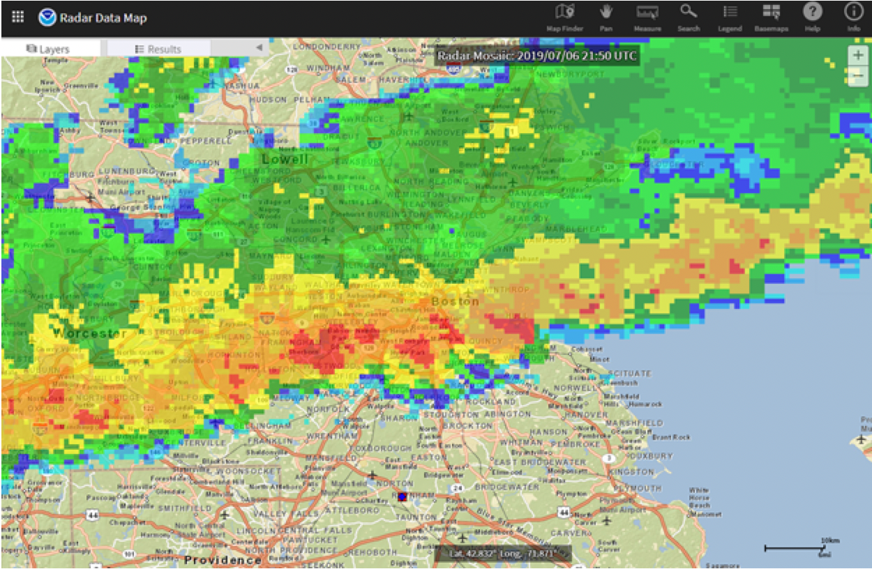 Radar composite of Boston storm in July 2019