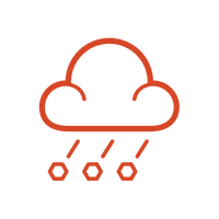 A red thunderstorm cloud with rain and hail coming out of it icon 