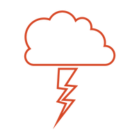 Red thundercloud and lightning icon