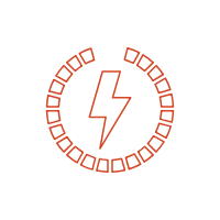 A white lightning bolt with red outline