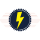 A yellow lightning bolt in a blue circle