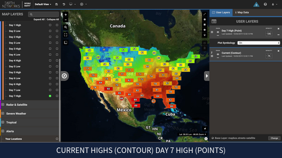 Real-time weather map highs