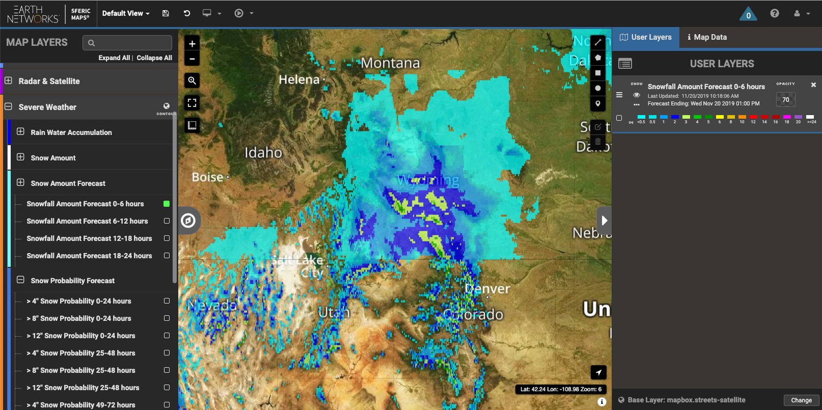 snowfall amount forecast on our weather map, Sferic Maps 