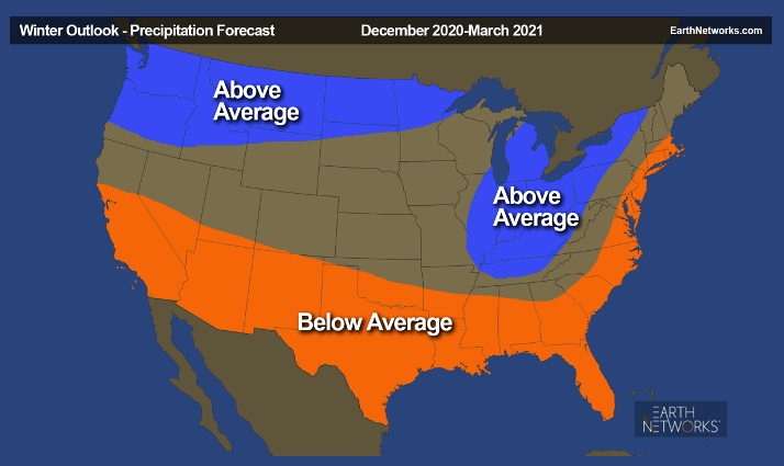 2020-21 Earth Networks Winter Outlook Precipitation Forecast