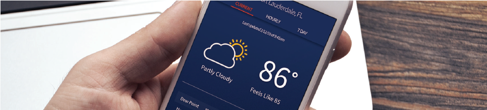 Sferic Connect weather application on a mobile phone showing current conditions 