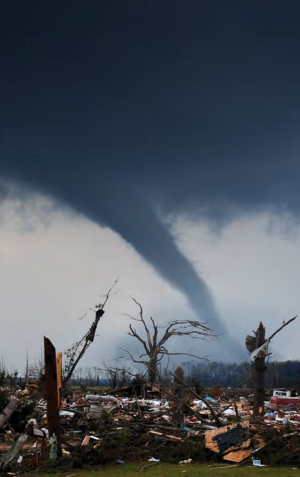 Tornado with debris resulting in a weather emergency 