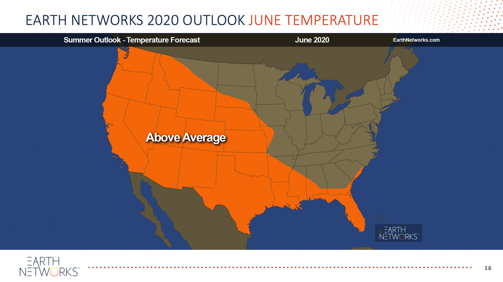 Above average temperatures for the 2020 summer outlook during the month of June