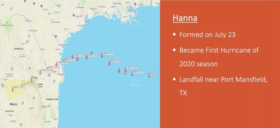 Hurricane Hanna information displayed on Sferic Maps 