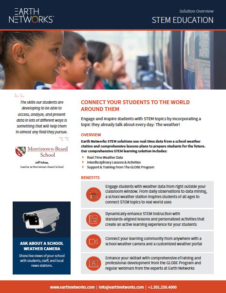 The Earth Networks STEM learning data sheet