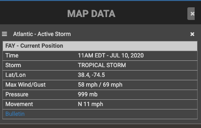 sferic maps data showing details fo rtropical storm fay 