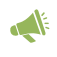 Green icon of a megaphone with sound waves coming out of it to represent severe weather plan communication