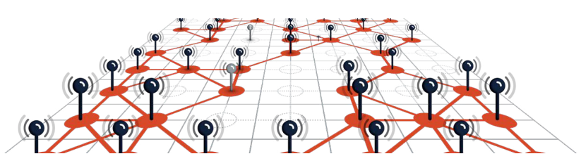 Connected points on a grid symbolizing Earth Networks' expansive weather and lightning networks