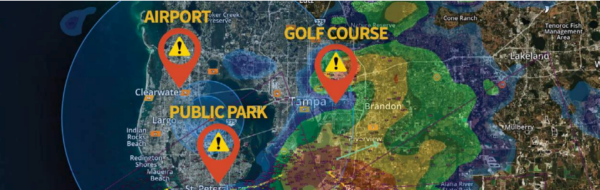 Storm tracking for an airport, public park, and golf course on Sferic Maps 