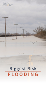 Flooded roadway with the text: "Biggest Risk: Flooding"