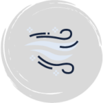 Blue wind icon with snow and ice flakes to represent wind chill