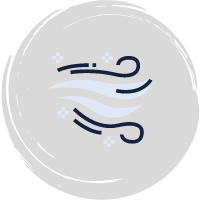 Blue wind icon with snow and ice flakes to represent wind chill