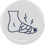 Cartoon of frostbite toes on a frostbite foot with a heating pad on to help them