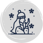 Cartoon woman out in the snow with a hat and jacket and coughing into her hand like she has a cold
